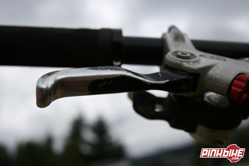Notice that the paint isn't sticking to the levers, its not because the rider brakes a lot. It is due to the fact that paint doesn't favour magnesium in which these blades seem to be made of.