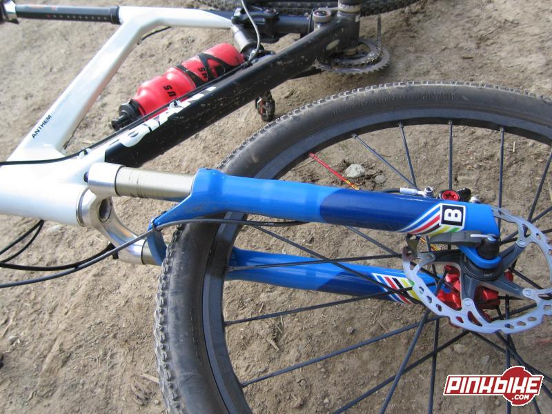 If I told you , I would have to kill you was the response to my inquiries here. It appears to be a whole new air sprung XC fork that offers about 80mm of travel. But damn it does look good up close, just have to wait and see what comes of it.