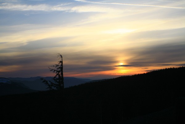 View of sun setting from Timberline Lodge, Mt Hood Oregon