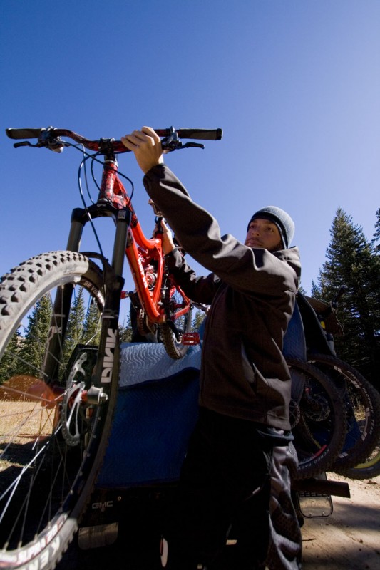 John unloading for the climb.