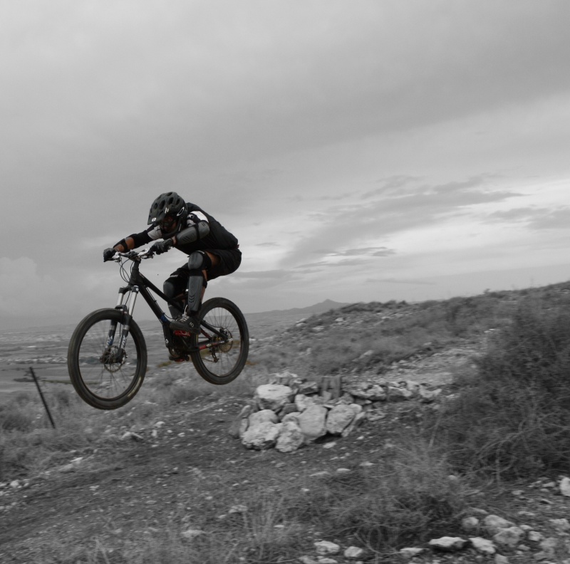 The track immediately puts the rider onto rocks and then there is a berm which leads to a flat lane for about 10 meters. After that there is a small jump. As you can see from the jump to build all the obstacles on the track we used woods, stones and soil.