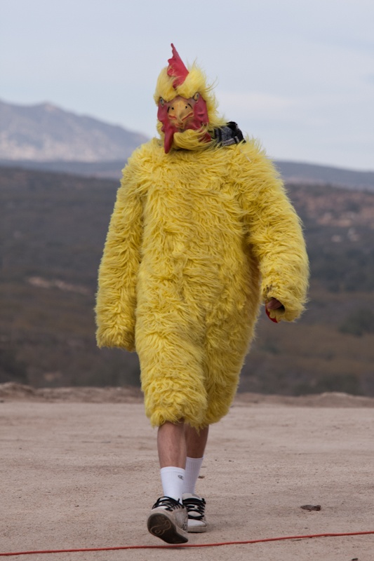 The Chicken Man waiting out the winds