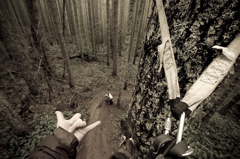Sometimes all that's needed to keep everyone stoked on an otherwise nasty-ass day is to flash the horns.