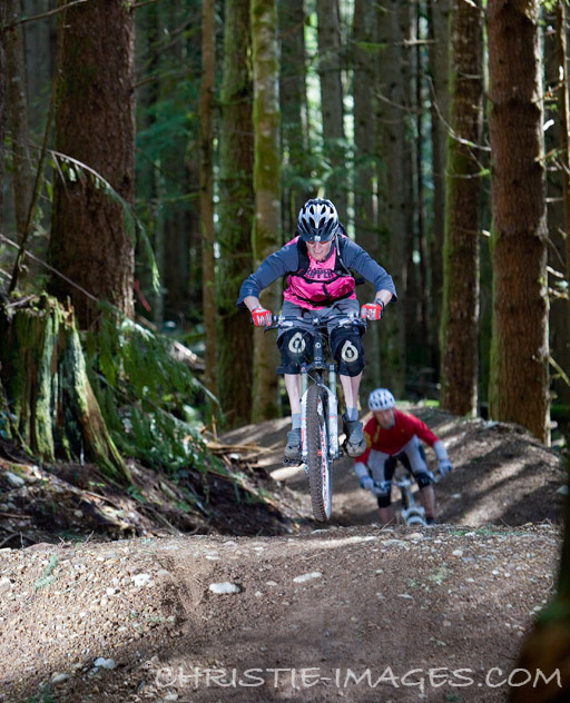 - Sharon on one of the 102 jumps/tabletops.  Picture by Chris Christie -