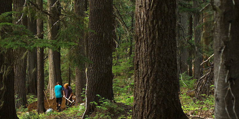 Trail builder wunderkind Riley McIntosh along with Evan Schwartz building...