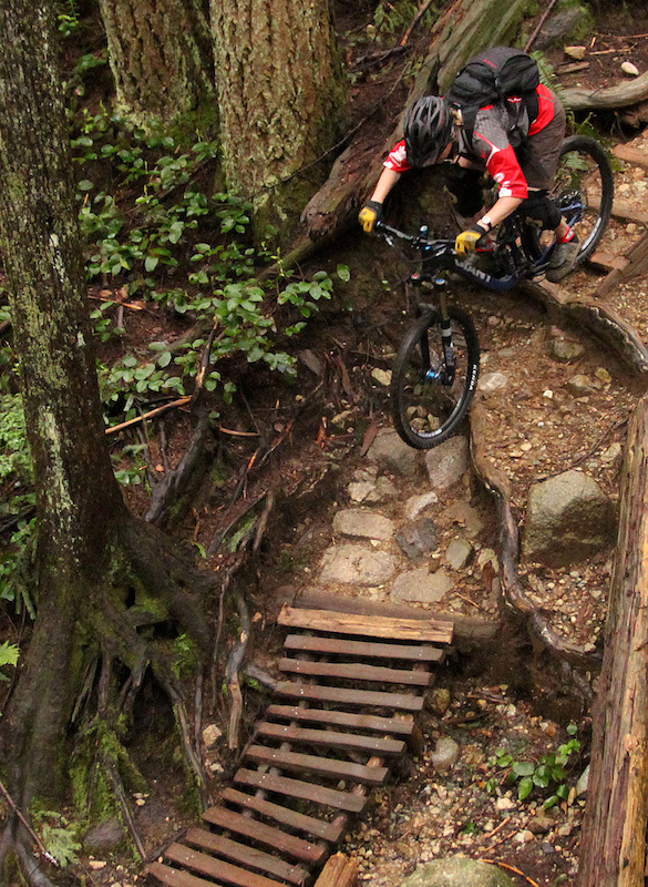 The Reign X1 on a typical wet day in North Vancouver. Rider: Sharon Bader, Trail: Ladies Only