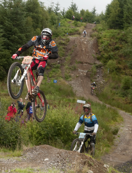 Riders stream down the course on the first run
