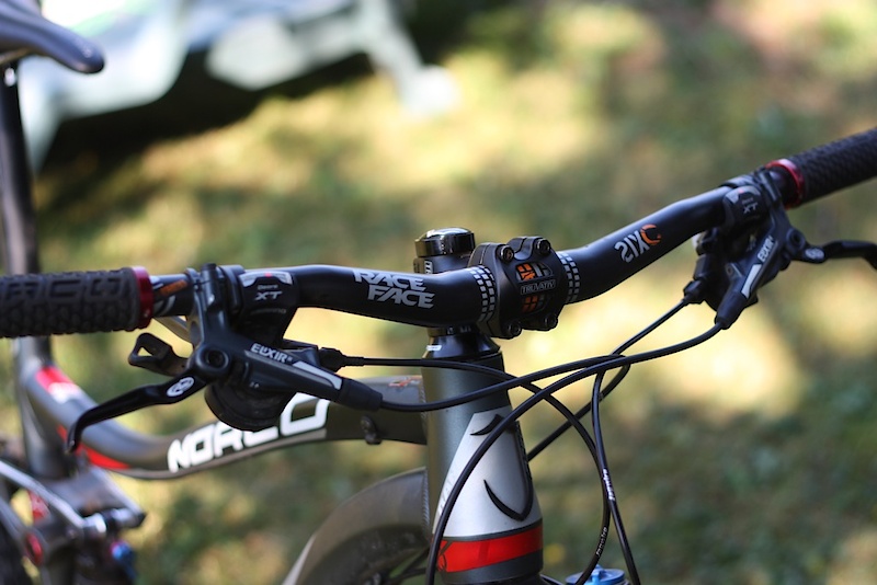 The Norco Range 1 cockpit features bits from Race Face, Shimano, Avid, and Truvativ.