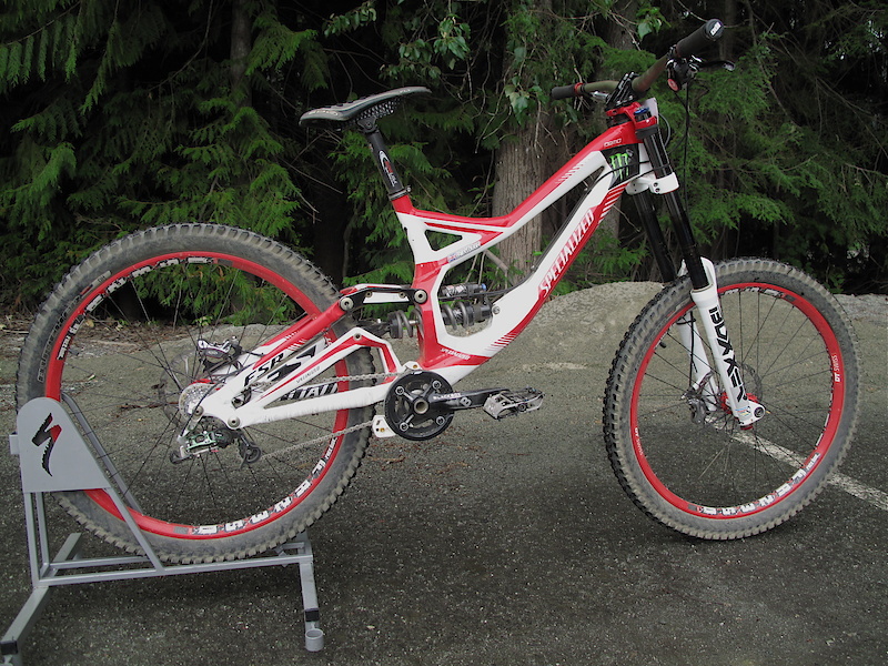 Brendan's 2011 Specialized Demo in full race trim. He rides a standard production frame that you'll be able to purchase soon... But there is a good chance that his will go faster than yours!