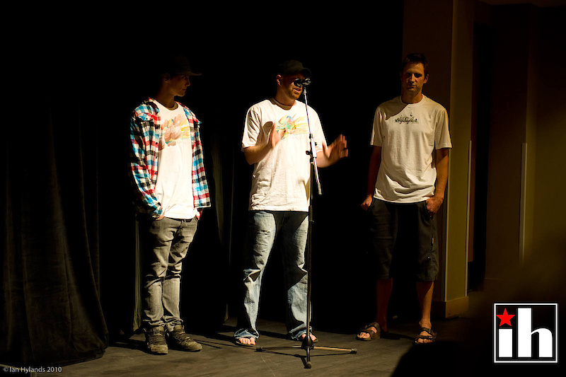 The boys introducing their work. From left to right: Assistant creator Andre Nutini, Co-creators Ryan Gibb, and Derek Frankowski