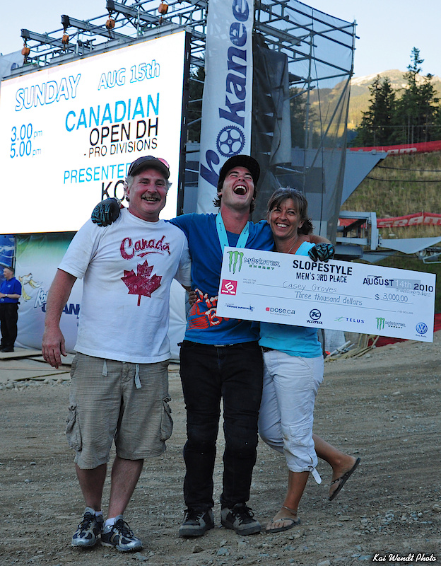 Casey and Parents at Crankworx - Kai Wendt Photo
