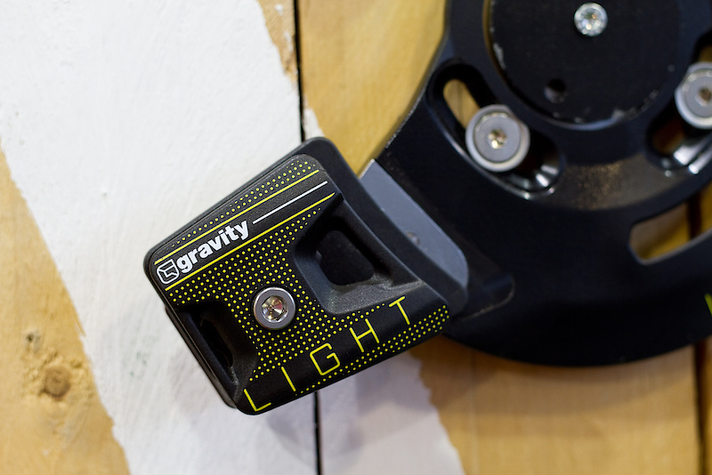 Not only does Gravity use Hytrel for the guard, it also manufactures it in such a way to have a controlled failure if the worst does occur. On that day that you miscalculate your speed and end up 50/50'ing that big step down, the guard features a bevel that lets it fail - if it does fail- away from the chain rings, therefore hopefully limiting the size of your repair bill.