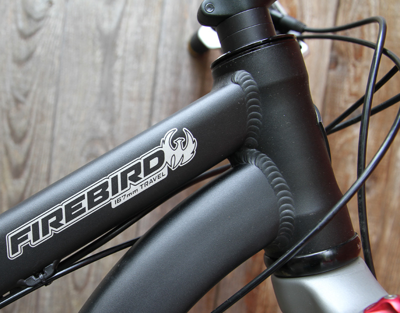 1.5inch head tube is designed to accommodate a 160mm or 170mm fork, but also allows you to use one of the new angle adjusting headsets if desired. The Firebird comes standard with the Fox Float 36 RC2. I was told that the top tube and down tube are welded separately to the head tube for weight savings and strength.