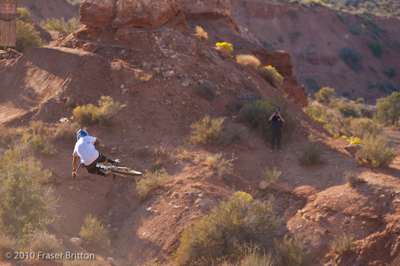 It was a very quiet day on the hill, mostly digging in the heat followed up by some cautious test runs. Andreu Lacondeguey gets flat after putting down the shovel and picking up his bike. Keep in mind that this is