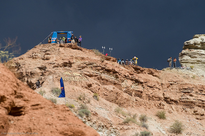 This is a serious place and not only is the terrain trying to kill you, but the weather wants your ass as well. Half way through the competition the sky filled with dark clouds and the wind picked up. It wasn't looking good, but thankfully the weather gods obliged and the remaining riders were allowed to show us what they are made of.