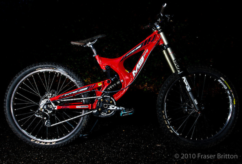 The Intense M1 is perhaps the most famous downhill bike in the short history of our sport. It has won title upon title, often re-badged as another brand. Downhill, as a competitive sport, owes much of it's early rise to the M1. Riders on the M1 were suddenly going bigger and faster than ever thought possible, and if you didn't have an M1, you wanted one. Intense didn't rest on their laurels however, and has been striving to create what they believe is the ultimate downhill race bike: the M9 FRO.  Their newest creation may well be Intense's masterpiece after 16 years of racing. The bike was developed with the input of the #1 World Cup team in 2010, as well as many top riders from around the globe, and they believe that they have created 