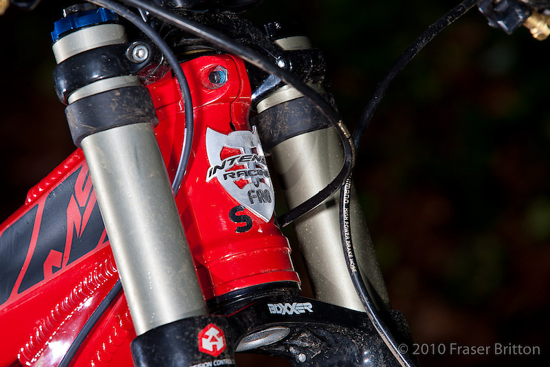 The M9 FRO is not inexpensive, with an MSRP of $2950 USD, but that does include a Cane Creek AngleSet along with the Fox DHX RC4 rear shock. The AngleSet allows for extremely easy head angle adjustments, simply by swapping around some cups. The best part is that Intense has partnered with Cane Creek on his frame and has used a headtube that features a pinch bolt that you can loosen to make swapping the cups that much easier. There's no fussing about when pressing cups in and out on the M9, it's simple and easy to do with your fingers and one allan key. The bike includes 0 degree, plus or minus .5 degree and plus or minus 1 degree cups direct from the factory, so you are ready to go as soon as you receive your new frame.