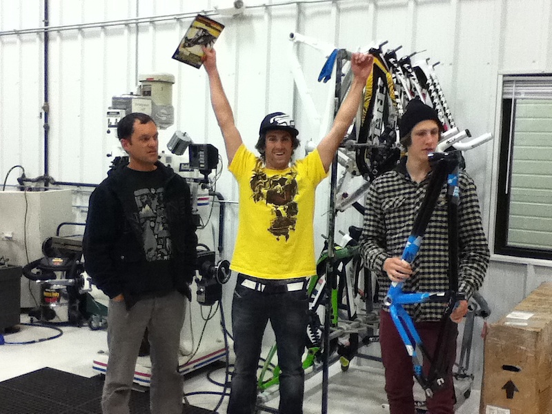Shandro, Cam, and Brandon in Trek's U.S. fabrication shop.