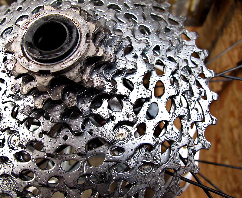 Brandon Sloane is riding the same prototype 9 x 36 cassette that Pinkbike photographed on Curtis Keen's Enduro FSR. The first four cogs are patched from a tightly spaced road cassette, which makes for less-than optimum gear ratios--this will be addressed for future production.