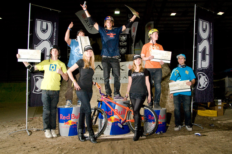 Martin and Sam on podium at Rocket Air Slopestyle // Photo by Mike Kaufmann