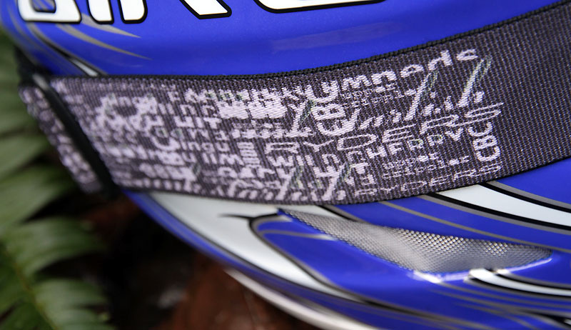 Strap detail on the Shore goggles. The names on the strap are of some of the classic and most loved trails on the North Shore