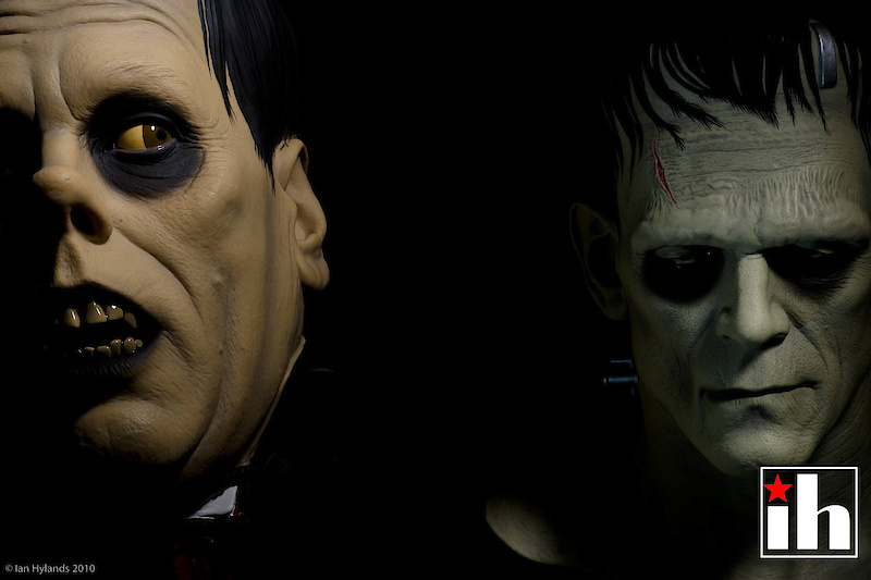 Lon Chaney from the Phantom of the Opera and Frankenstein's Monster, both lifesize busts in the living room...