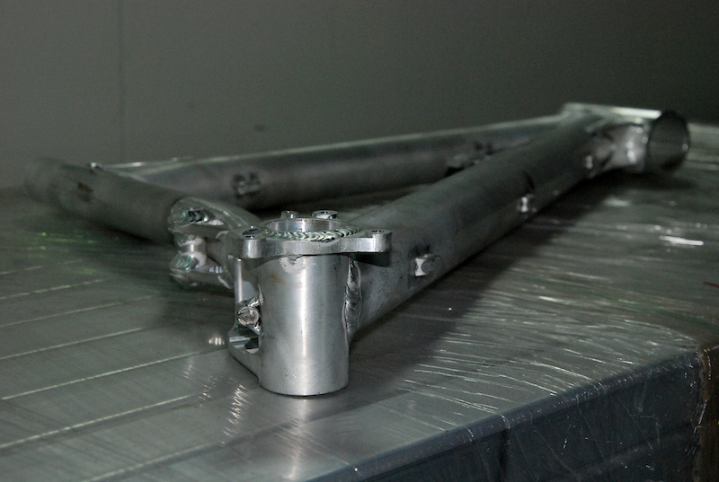 Here are Prime front and rear triangles fresh from T4 heat treating. The complete frames will go into T6 on Thursday and we should have assembled frames next week.