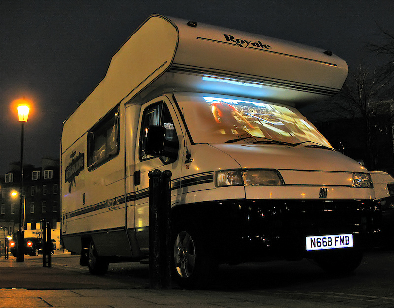...with red carpet treatment for the star of the show, and projector display of Way Back Home on the windscreen of the campervan (specially cleaned for the event!)...