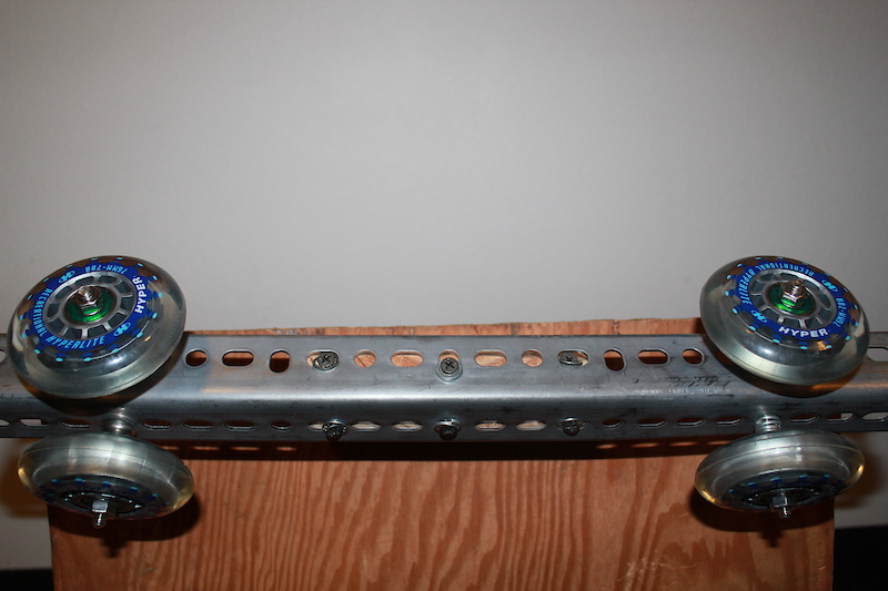 After repeating the step of mounting the wheels you should have something that looks like this. One is a good start, but you need two of these for it to actually work and stay balanced.