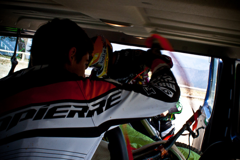 Bruni unloading the bikes from the van