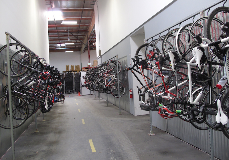 This is the staff parking, full of Specialized bikes, as you might expect. Pretty much everyone at Specialized rides, whether it is to commute to work or out on the lunch group rides.