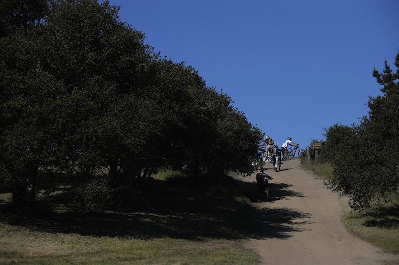 Hiking up for Pro DH practice.