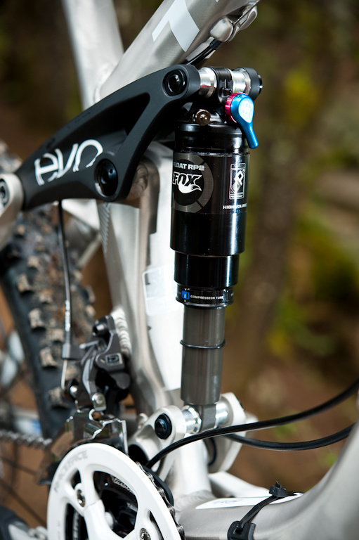 The bike is air sprung on both the front and rear, with a custom tuned Fox RP-2 out back that is equipped with a high volume XV air canister.