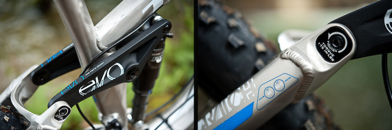The Scratch's welded, one-piece Evo Link features inserts that allow you to adjust the head angle between 66 and 66.6 degrees, which slightly alters the bottom bracket height.