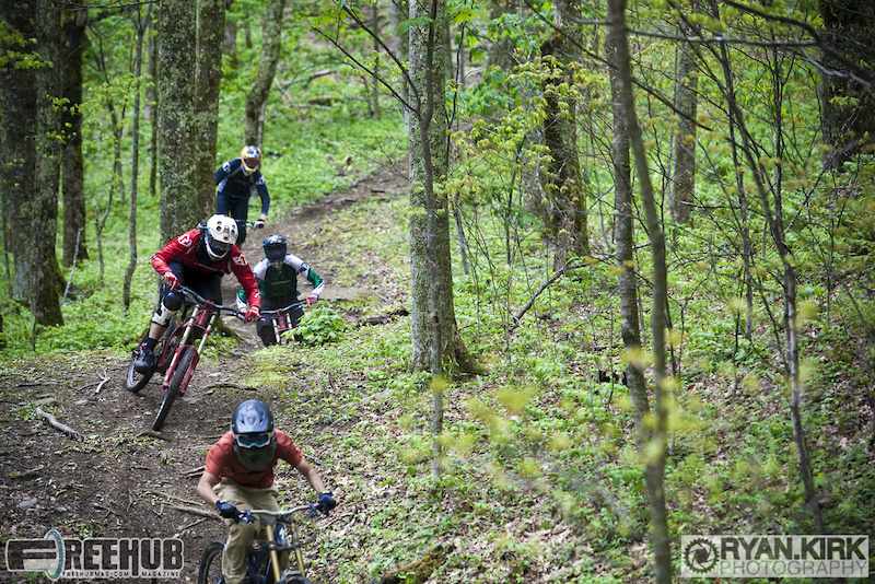 Big bike train through the woods