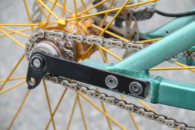 Sliding, adjustable dropouts have been around for a long time, but Morpheus Cycles takes it to the extreme with their Telescopic Rear Dropout that allows the rear end to dirt jump friendly at just 14.5 inches, or set up for racing at a full extension of 16 inches.