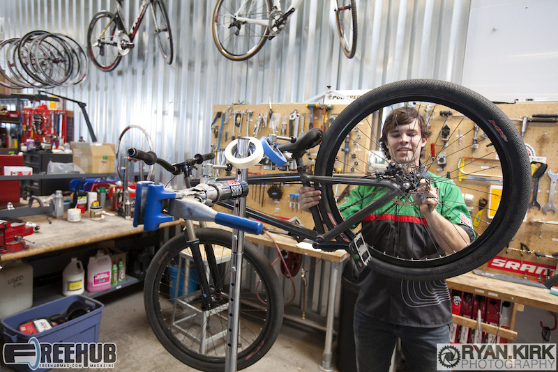 Cully getting his bike ready as he talks with us