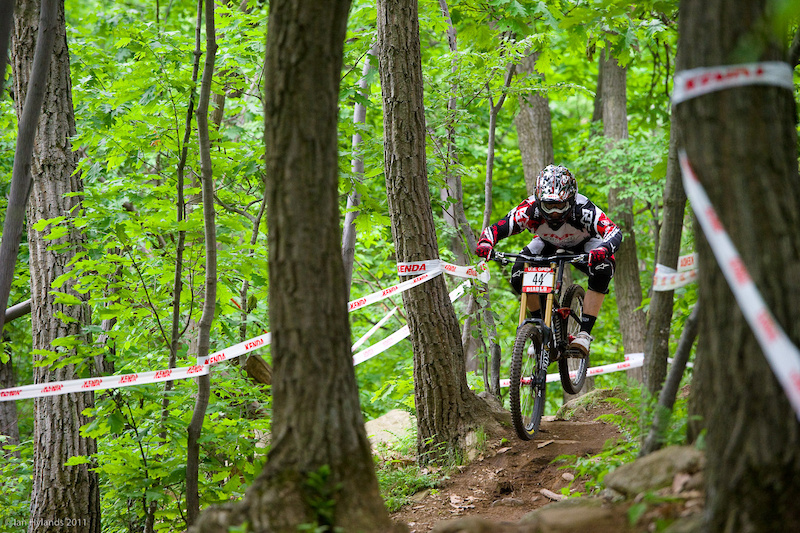 Aaron Gwin racing to the win at the 2011 US Open of Mountain Biking at Diablo Freeride Park