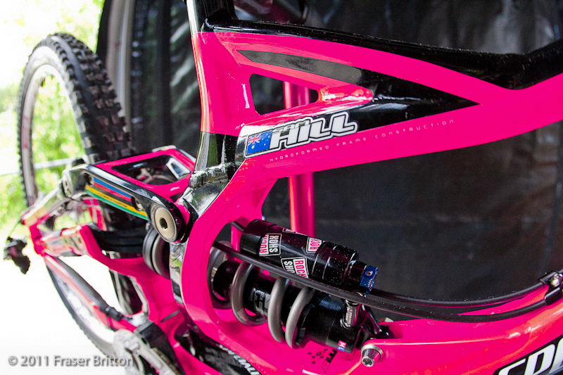 Jacy is known for being meticulous in his bike setup, which is probably a good thing when this is the name on the bike that he is working on.