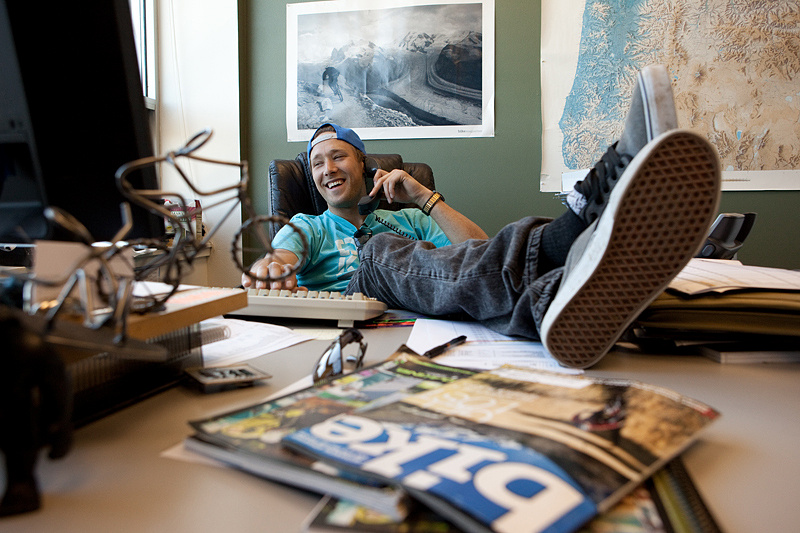 Geoff laughing at the idea of a desk job.