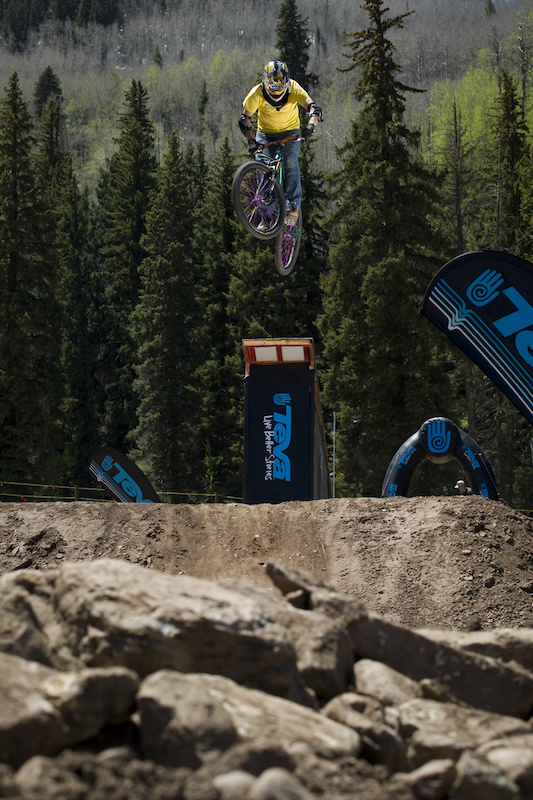 The boner drop was a tricky one. The landing was small, steep and very easy to overshoot. Mitch Chubey plays it safe here, but truck driver'd this feature later on.