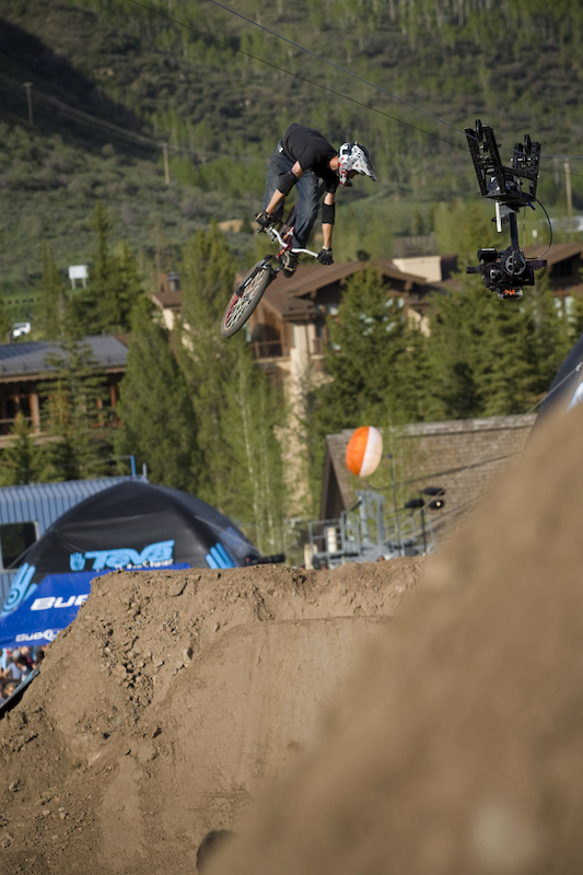 The cable cam was just barely out of the way in time for me to catch this shot of Mike Kent's 360. 