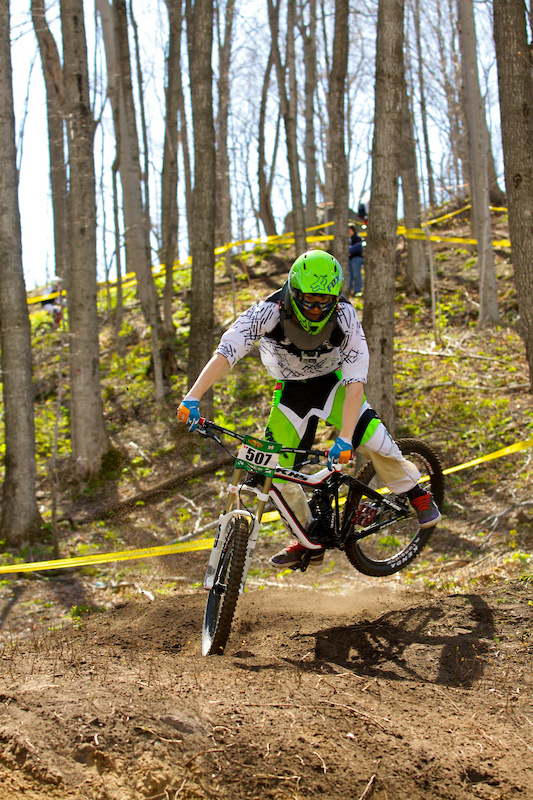 Mid crash on a practice run. Photo by Steve Hayes. www.trailburn.ca