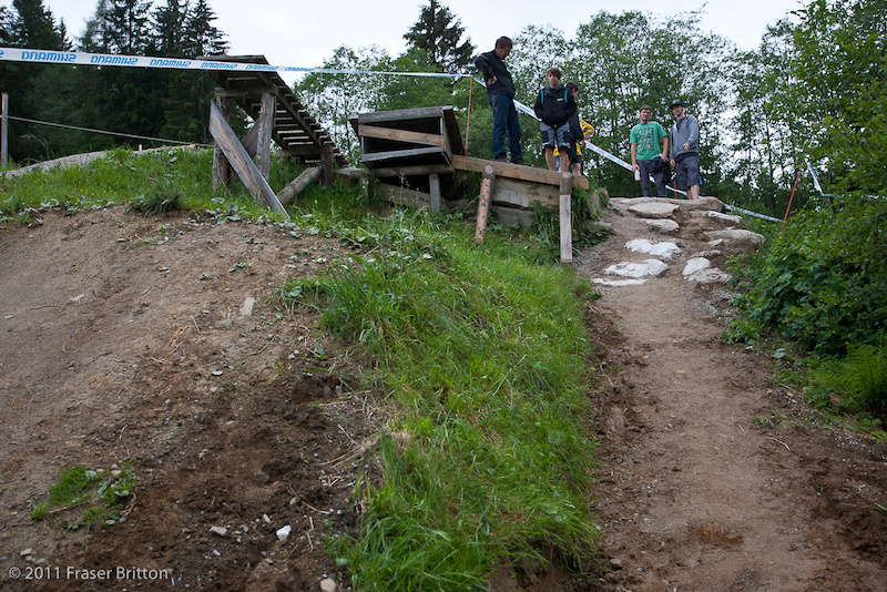 Leogang Austria - World Cup. Yup you can send this wooden platform leading into the lower steep woods. If you do look to be airborned again in about 1 second and heading for the trees. Not a good time to be a passenger.