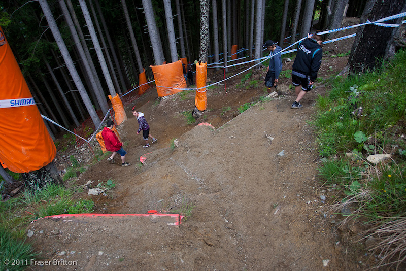 Leogang Austria - World Cup. Yes it really is that steeop as you quite literally send it into the woods. Look out below.