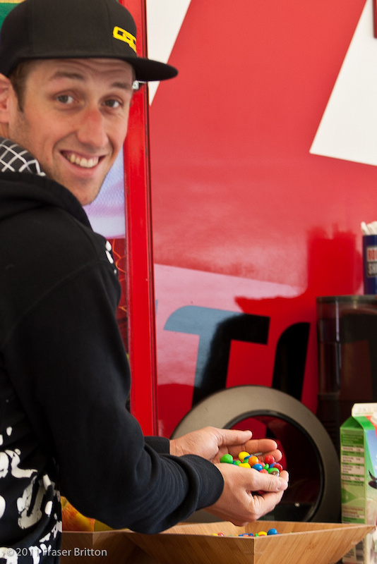Leogang Austria - World Cup. Marc Beaumont is stoked at SRAM s choice of snacks this week.