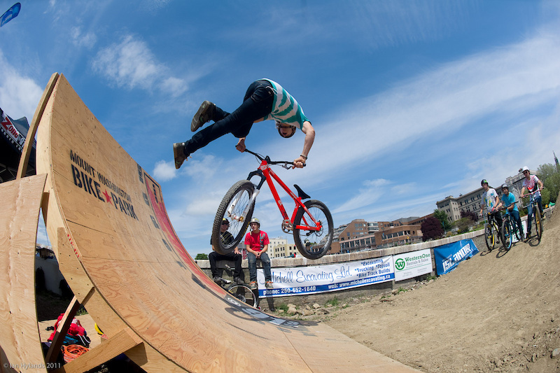 Christian Wright with a tailwhip on the last quarter of the Jump Ship course in Victoria BC