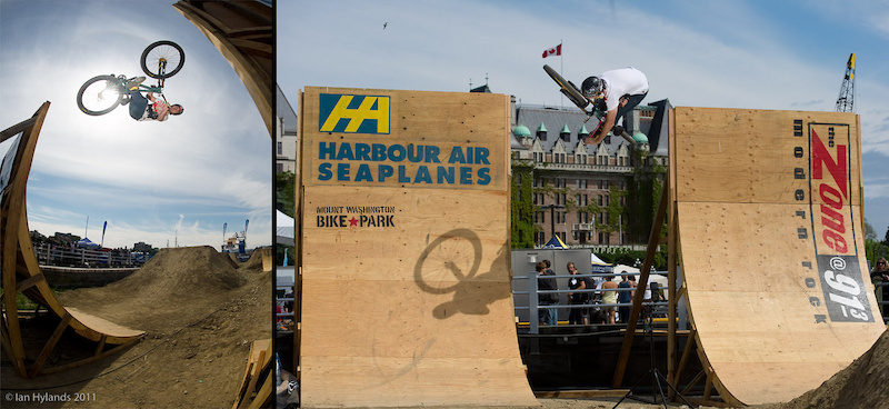 Mitch Chubey gaps between the quarters at Jump Ship in Victoria BC
