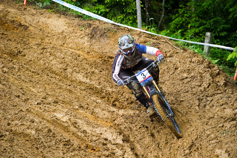 Sabrina Jonnier racing in the 2011 Leogang World Cup Downhill Final