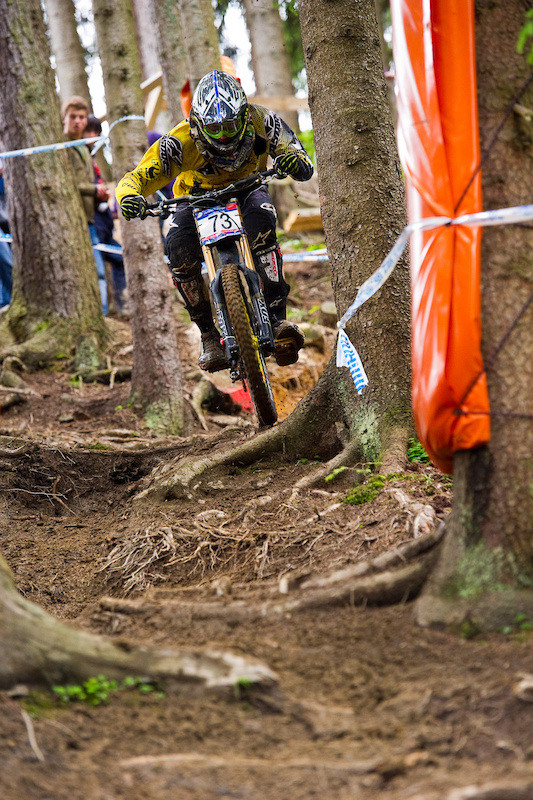 Wyn Masters managed to scratch his way into the final edging past 184 racers--almost as tight a squeeze as it was getting past this tree on his finals run.